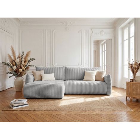 Ecksofa Schlafsofa MAILAND in Stoff Tilia Grau Ottomane Links