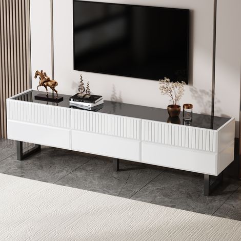 Mobile TV 170 x 35 x 47 cm, minimalista bianco e nero, MDF e truciolato, 3 cassetti (1/5)