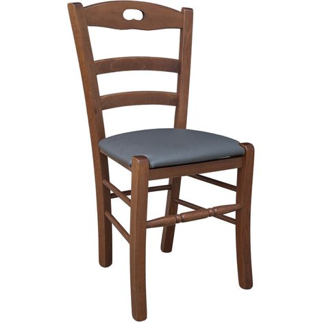 Sedia legno Loris noce scuro con seduta imbotta in similpelle grigio antracite