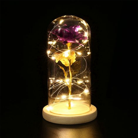 Lampe de chevet LED rose, veilleuse en verre, cadeau d'anniversaire, décoration intérieure (violette) (1/5)