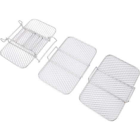 3 Supporti per Patatine Fritte Impilabili, in Acciaio Inossidabile 304 a Contatto Alimentare, Ampio Spazio di Cottura per Bacon, Ali di Pollo, Essiccatore per Frutta e Carne (1/5)