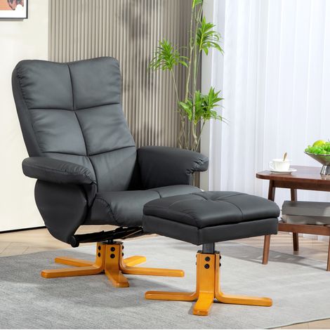 Relaxsessel mit Hocker 80x86x99 cm dunkelgrau aus Holz mit Stauraum, 360° Drehfunktion und verstellbarer Rückenlehne (1/5)