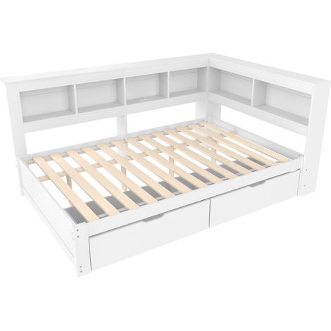 Cama banqueta 140 x 200 cm blanca con 2 cajones, enchufe y 2 puertos USB (1/5)