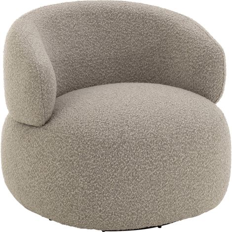 Fauteuil pivotant rond taupe en bois assise mousse confortable - Taupe clair texturé (1/5)