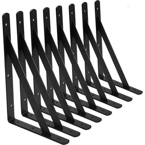 Support D Angle - Equerre Etagere Murale 150 x 95 mm - Acier Noir - Charge Max 30 kg - Pour Etagere Flottante Cuisine Jardin - Lot de 10 + Vis et Ancres