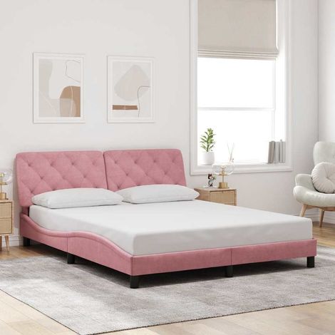 Cadre de lit sans matelas rose 160x200 cm velours (1/5)