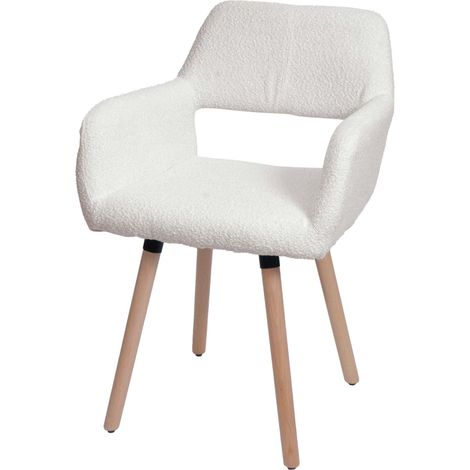 Chaise de salle à manger HWC-A50 II, chaise de cuisine chaise rembourrée, bois tissu/textile bouclé (450g/m²) MVG crèm (1/2)