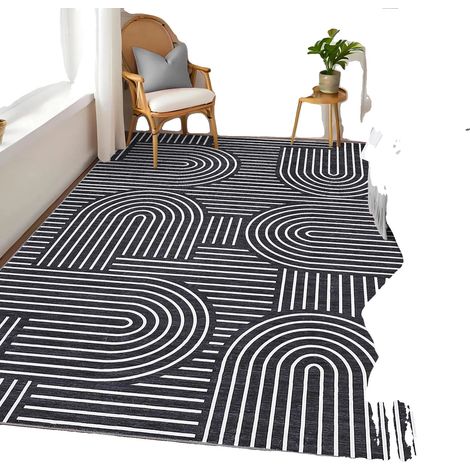 Alfombra de poliéster suave, lavable a máquina, negra, 120 x 170 cm. (1/2)