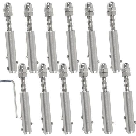 Terminal pour Câble Métallique Terminal à vis pour Câble Métallique 4 mm-12 Pièces et clé en L-Tendeur de câble Métallique Tendeur de Câble en acier Inoxydable pour Fixation Haubanage (1/4)