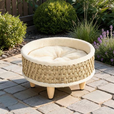 Panier chien rond sur pieds cosy chic 48 cm beige toile en (1/5)