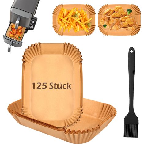Lot de 125 feuilles de papier cuisson pour friteuse à air chaud Double Stack XL SL400EU/ Foodi MAX Dual Zone AF400EU 9,5 l - Papier sulfurisé pour friteuse à air chaud et brosse en (1/5)