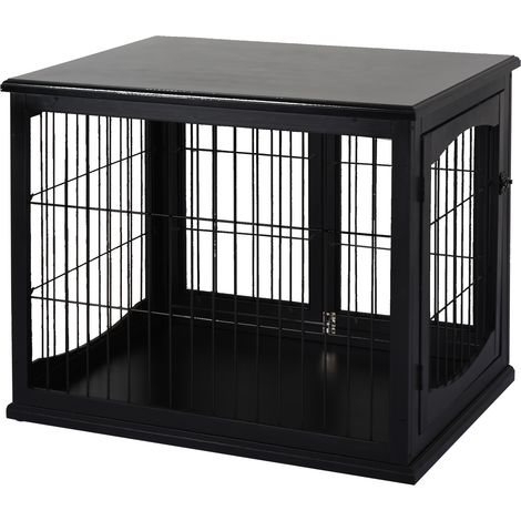 Pawhut – Cage pour chien en bois MDF classe E1 – 3 portes verrouillables – Dimensions 81x58x66cm – Charge max 30kg – Couleur noir