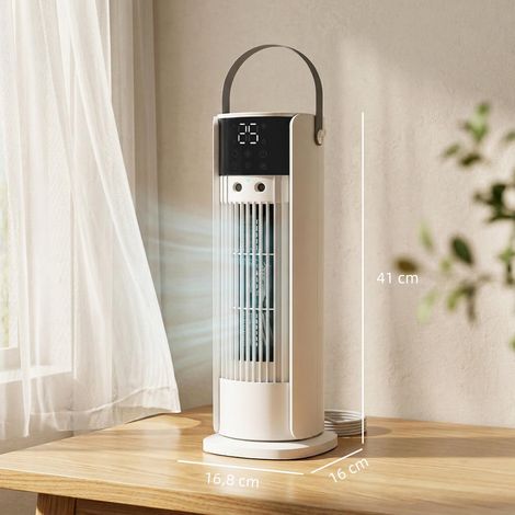 Ventilateur de bureau avec brumisateur, éclairage RGB, 3 vitesses, oscillation à 90°, minuterie 10 h, télécommande, blanc (1/5)
