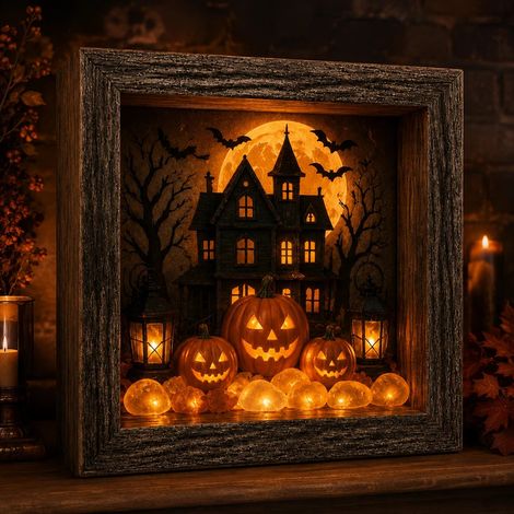 Halloween Shadow Box Kit, Lampe Halloween Maison Hantée LED Format A4, Décoration Effrayante, Secteur