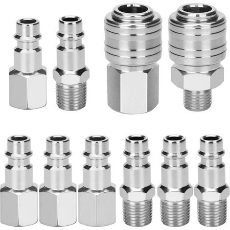 Kit de 10 raccords rapides pneumatiques 1/4'' BSP, coupleurs européens pour compresseur d'air, accessoires tuyau, connecteurs mâles-femelles, adaptateurs industriels, jeu complet pour atelier (1/3)