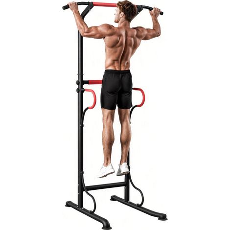 HOMCOM barra de dominadas altura regulable 219 cm, estación de fondos resistente, carga 120 kg, para gimnasio en casa, entrenamiento de fuerza, negro