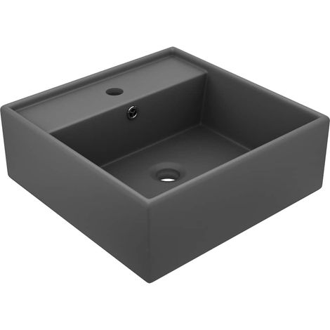 Lavabo carré à trop-plein Gris foncé mat 41x41 cm Céramique (1/5)