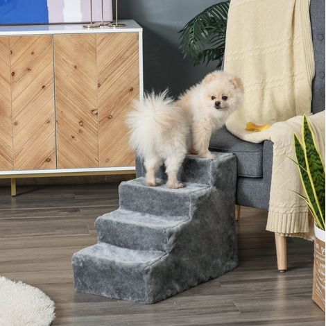 Scaletta per cani e gatti a 4 gradini, 60 x 35 x 44 cm, fino a 5 kg, grigio chiaro HAVRYA (1/5)