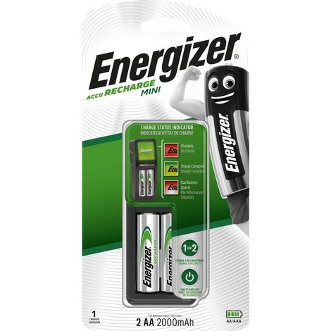Energizer - Mini Cargador  para pilas recargables AA y AAA+ 2AA (1/2)