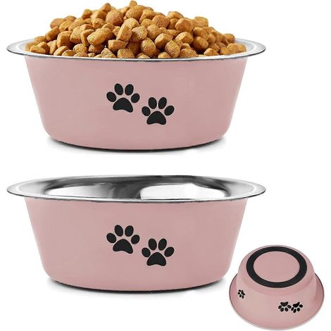 Filiyano-1 gamelle rose pour chien (lot de 2) pour petits et moyens chiens, avec fond antidérapant en silicone rose. (1/5)