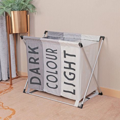 3 Grid Hamper Laundry basket washing basket, Light and Dark Colour (1/4)