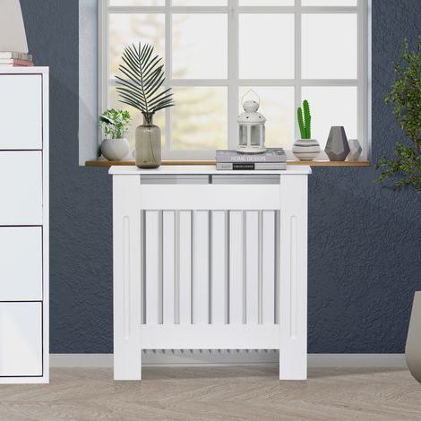 Cache-radiateur couverture radiateur grille d'aération verticale à lattes 78L x 19l x 81H cm en bois Blanc (1/5)
