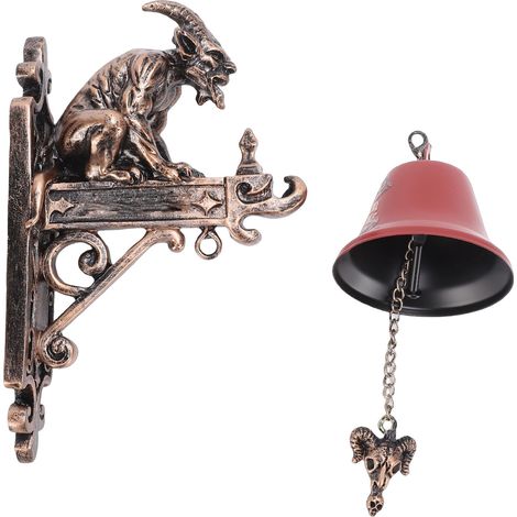 Sonnette de porte vintage diable de Noël en résine et métal, décorative, murale, à suspendre à l'extérieur pour porte d'entrée ou porche (1/5)