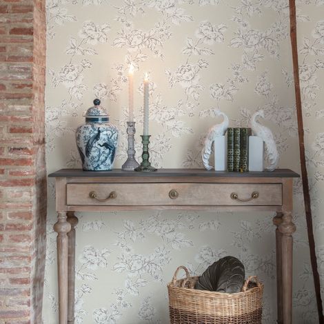 Papier peint intissé Laura Ashley Roses Pollington Natural 1005 x 52cm Beige, sépia