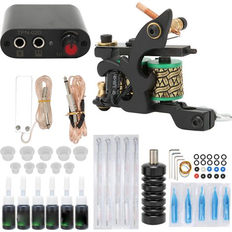 Machine à tatouer WSTZ0803‑20, bobine noire, mini kit d'alimentation pour débutants et professionnels, prise 90-265VEU (1/5)