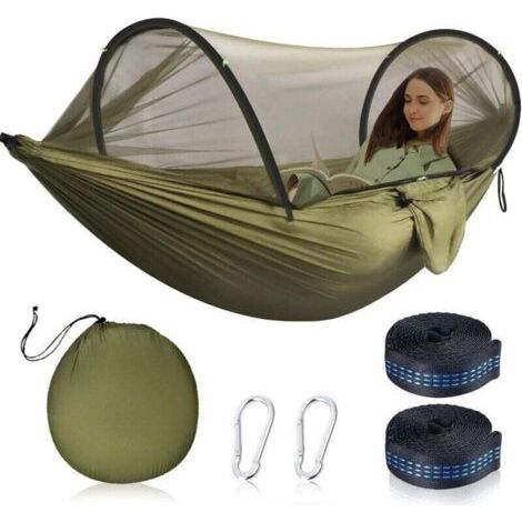 Hamac d'extérieur avec moustiquaire, Hamac Ultra-léger de Voyage Camping, Charge maximale de 200 kg, Inclure 2 mousquetons Haut de Gamme, 2 x élingues en Nylon, Convient au Camping en Plein air (1/4)