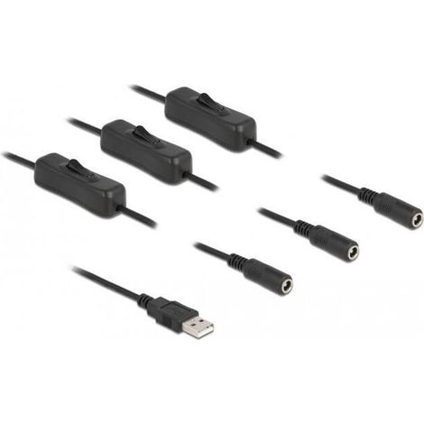 Delock Cable USB Tipo-A macho a 3 x DC 5,5 x 2,1 mm hembra con interruptor 1 m (1/2)