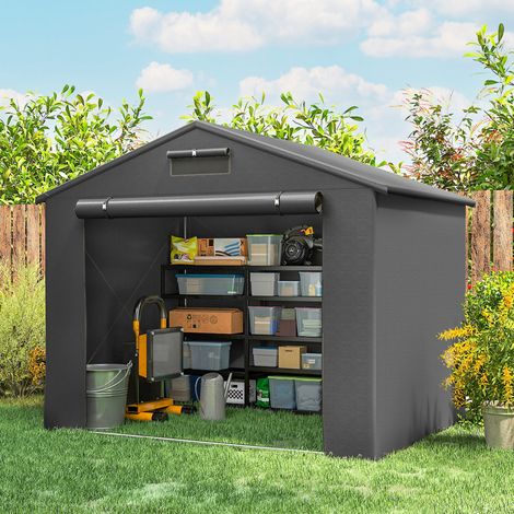 Abri de garage étanche 2,5 x 1,8 m avec porte zippée enroulable et fenêtre d'aération. Gris foncé. (1/5)