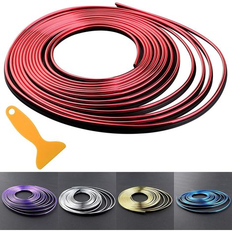 Car Interior Trim Strips - 5M/16.4FT Universal Car Gap Fillers Automobile Moulding Line Decorative Accessories DIY Flexible Strip Garnish Accessory with Installing Tool (Red) (1/5)