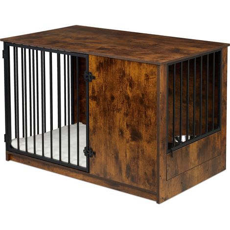 Cassa per cani con 2 ciotole girevoli 65,5 x 102 x 60 cm stile moderno e rustico atmosfera accogliente in MDF marrone 130017156