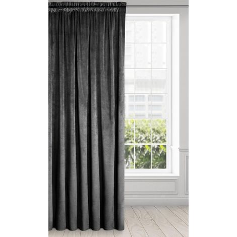 Rideau en Velours avec Ruban Fronceur - 1 Panneau, Traitement de Fenêtre Occultant, Rideaux pour Chambre, Cuisine, Salon, Doux, 140x270 cm, Noir (1/5)