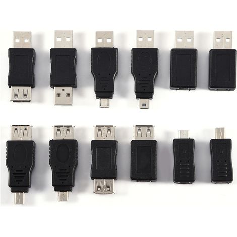 Lot de 12 adaptateurs USB2.0 mâles/femelles pour micro et mini connecteurs