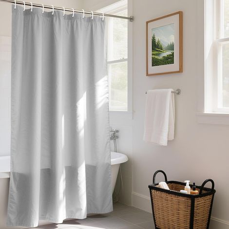 Rideau de Douche 240x200 cm, Lourd Rideau Douche Imperméable, Anti Moisissure, Tissu Polyester Poids Lavable Rideaux de Bain pour Salle de Bain avec 16 Anneaux, Gris