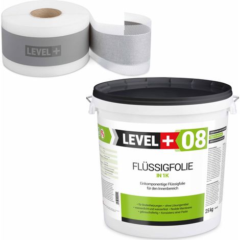 LEVEL+ Dichtset für Duschabdichtung Bad Dichtband Flüssigfolie 25kg SET48 (1/4)