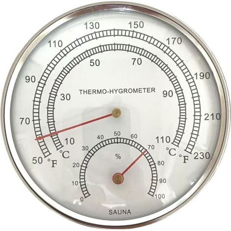 Thermomètre et hygromètre 2 en 1 pour sauna avec finition argentée - Mesure de la température et de l'humidité - Convient aux hammams et saunas