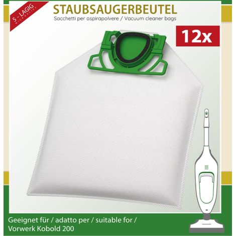 12 bolsas para aspiradora compatibles con aspiradoras Vorwerk Folletto VK200 Bolsa de micropolar de 5 capas con disco protector de plástico y práctico cierre de solapa. (1/4)