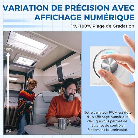 Variateur D'intensité LED DC 12-24V PWM, Interrupteur Variateur 12V Affichage Numérique Variateur LED 12V pour RV Ampoules LED Lampes Halogènes (1/4)