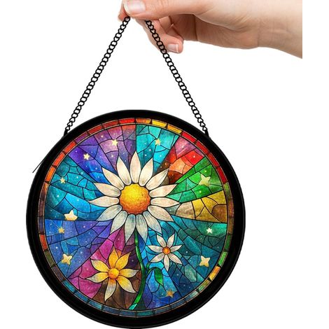 30 cmAttrape-soleil oiseau floral en vitrail, décoration jardin suspendue, cadeau Noël grand-mère (1/5)