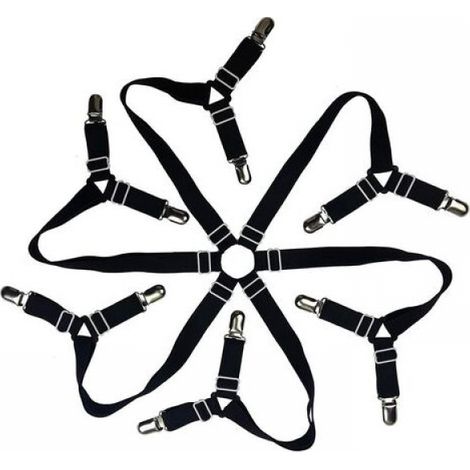 Soporte para sábanas ajustable de 6 lados con pinzas, correas para sábanas, apto para colchones redondos y cuadrados (3 posiciones, negro) (1/4)