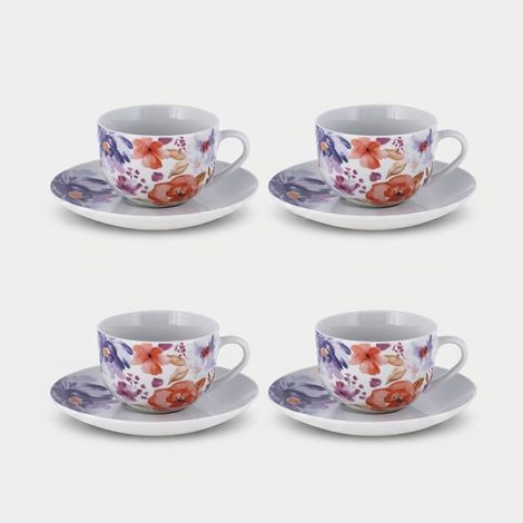 Set 4 tazze da tè in porcellana decorata floreale con piattino Peonia (1/3)