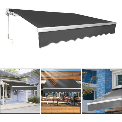Jopassy Tenda da sole Tenda retrattile a comando manuale in alluminio+poliestere con manovella Rivestimento in PA per terrazza/tetto Grigio 300x250cm (1/5)