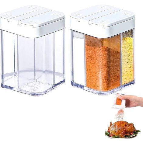 2 Stück 4 in 1 Gewürzstreuer Weiß für Camping Reise Küche BBQ (1/5)