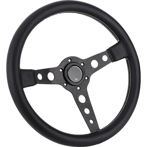 Volant de Course en Cuir Noir, 350 mm de Diamètre, Contrôle Amélioré pour Voitures de Course