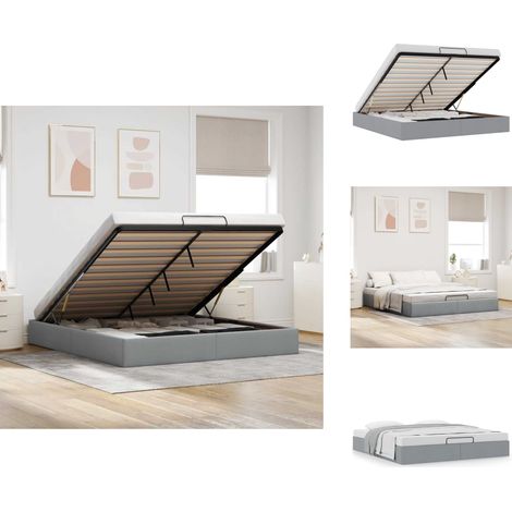 Cadre de lit ottoman sans matelas gris clair 200x200 cm tissu - Cadre De Lit Ottoman - Cadres De Lit Ottomans - Cadre De Lit - Cadre De Lit Avec Rangement (1/5)