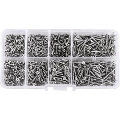 Kit De Vis M2, Vis À Tête Plate En Acier Au Carbone Nickelé 800Pcs, Vis Autotaraudeuses, Assortiment D'Attaches De Travail Du Bois, Avec Boîte (1/5)