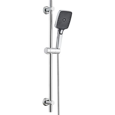 Barre de douche en acier inoxydable 70 cm avec tuyau et support, colonne de douche avec douchette 3 jets, fixation murale réglable adapté aux trous existants, chromé (1/5)